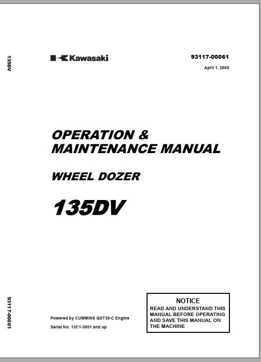 Kawasaki 135DV Parts Operation Manuals PDF