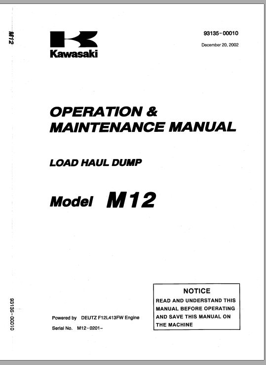 Kawasaki M12 Parts Operation Manuals PDF
