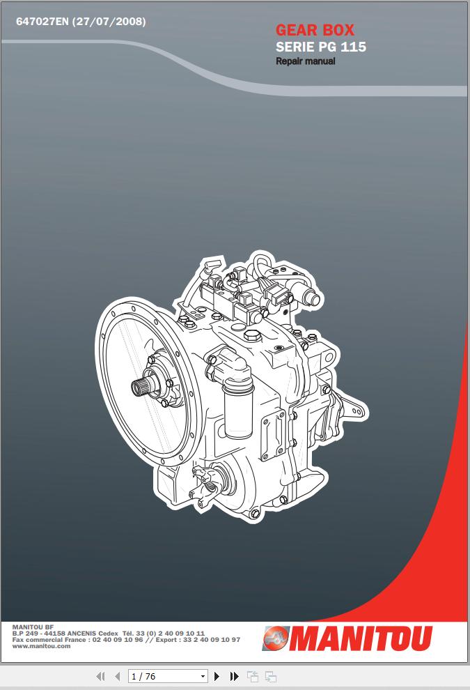 Manitou Series PG115 Gearbox Repair Manual 647027EN PDF