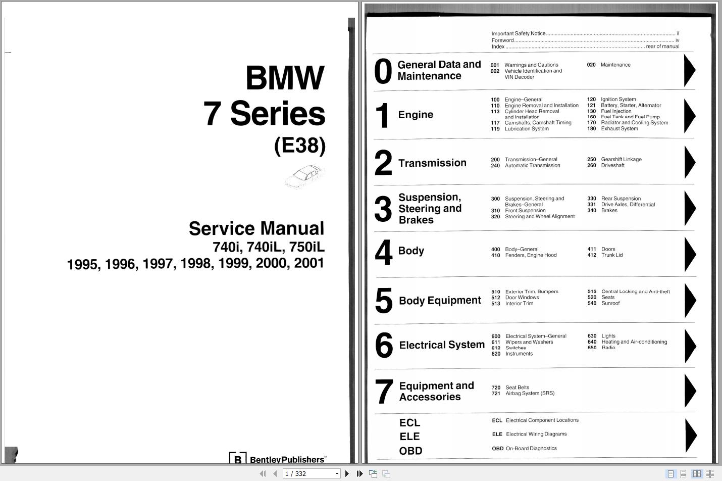 19942001 BMW E38 7 Series Wiring Diagram & Service Manual PDF