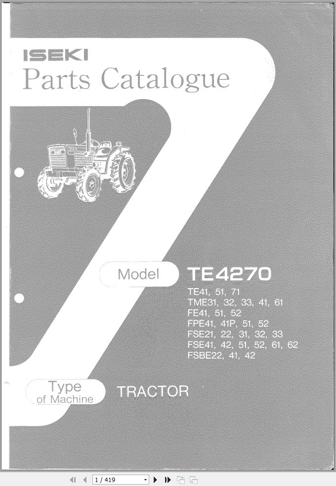 Iseki TE4270 Series Tractor Parts Catalog PDF