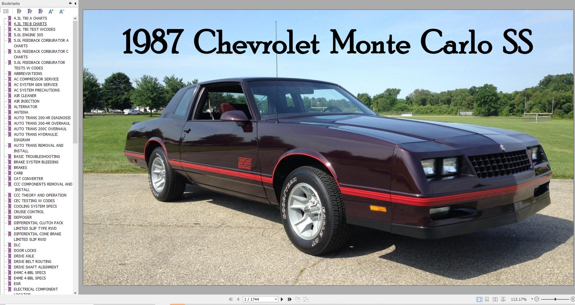 1987 Chevrolet Monte Carlo SS Archives Automotive Repair Manual