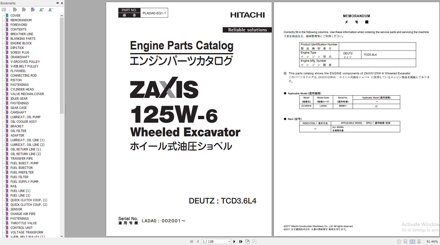 Hitachi Deutz TCD Collection Engine Parts Catalog PDF