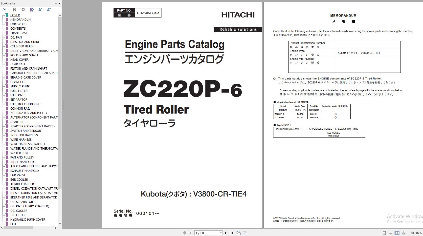 Hitachi TCM Kubota Collection Engine Parts Catalog PDF