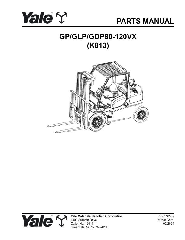 Yale K813 GP80VX to GDP12VX Parts Catalog 550118539 022024 PDF