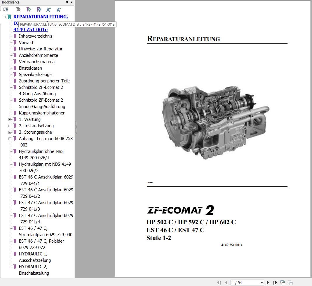 ZF 2 Transmission Repair Manual 4149 751 001e DE PDF