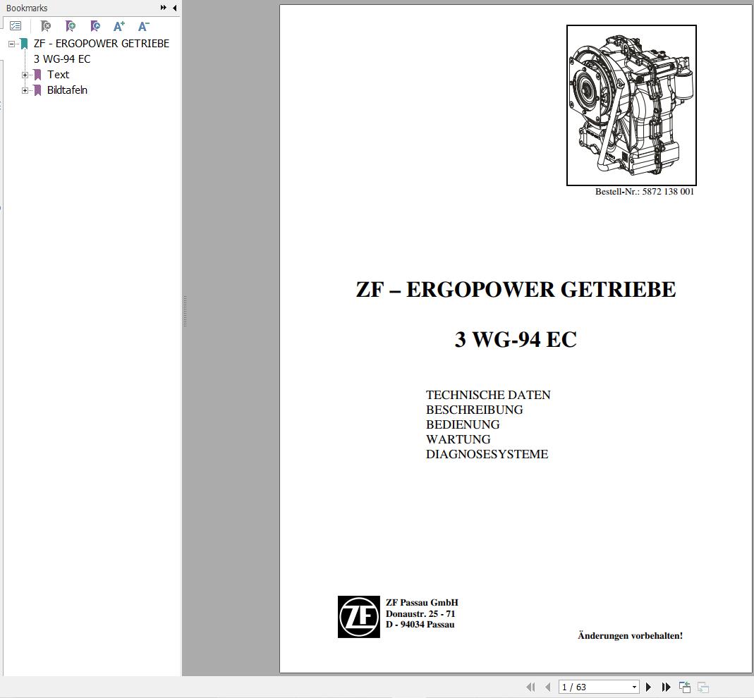 ZF ERGOPOWER 3 WG94 EC Transmission Maintenance and Repair Manual DE PDF