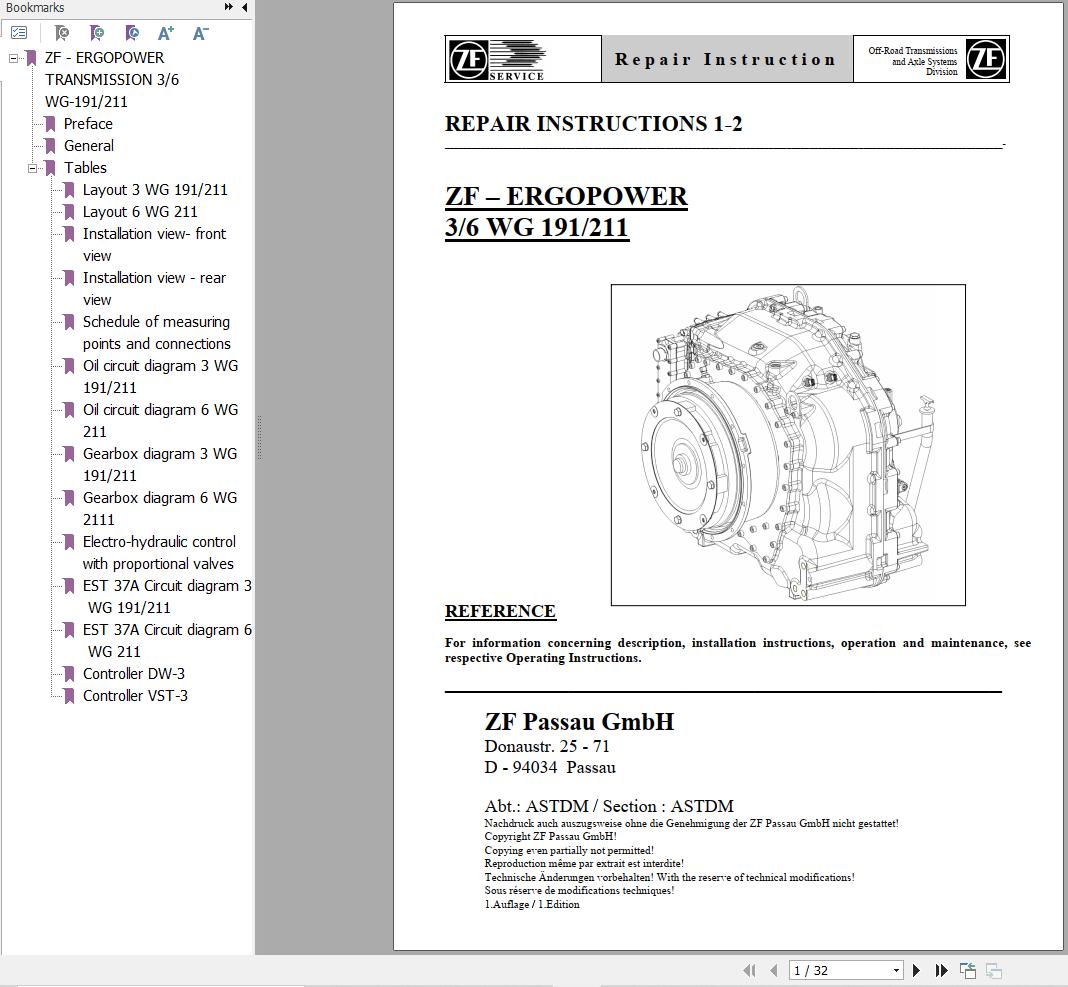 ZF ERGOPOWER 3_6 WG191211 Transmission Repair Manual PDF
