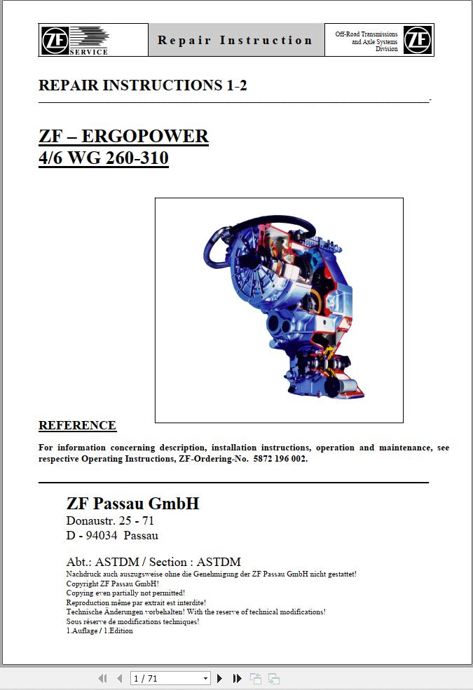 ZF ERGOPOWER 4_6 WG260_310 Transmission Repair Manual PDF