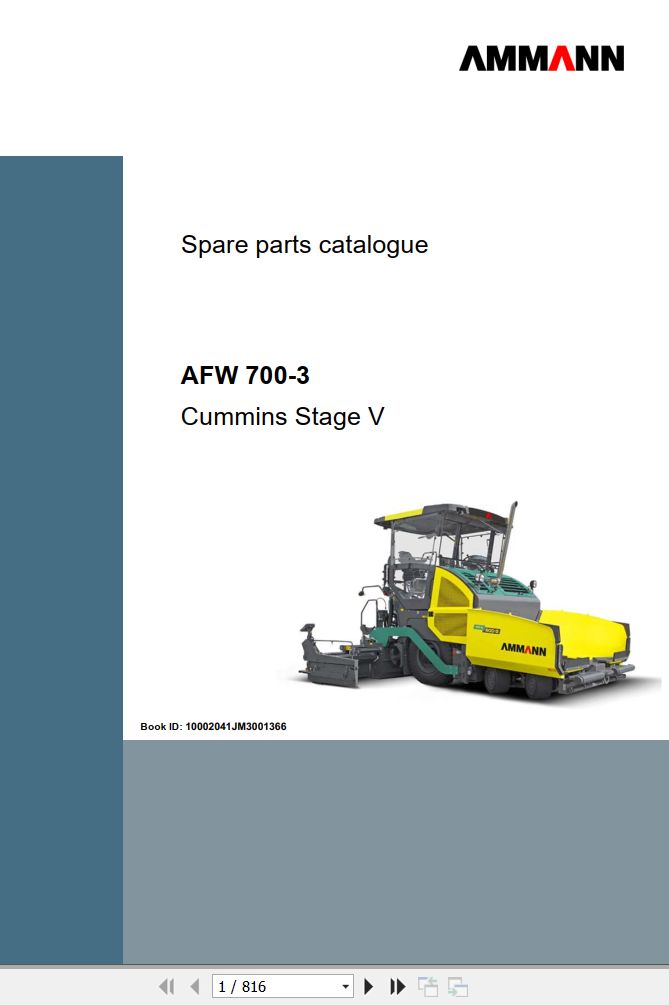Ammann AFW 7003 Asphalt Paver Parts Catalog 10002041JM3001366 2021 PDF