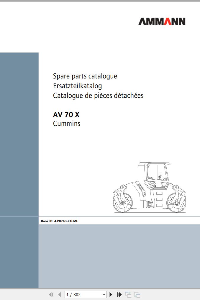 Ammann AV70X Cummins Tier 3 Parts Catalog 4P07406CUML 10.2012 PDF
