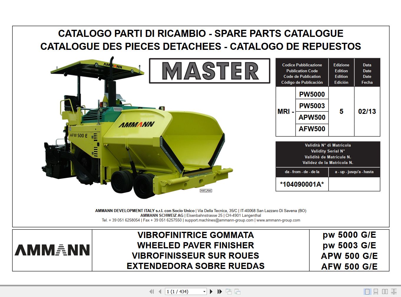Ammann PW5000 to AFW500 G_E Series Parts Catalog And Diagram PDF