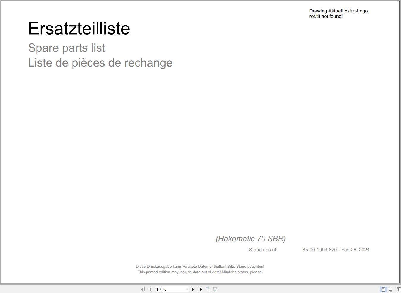 Hako Hakomatic 70 SSR Spare Parts Catalog PDF