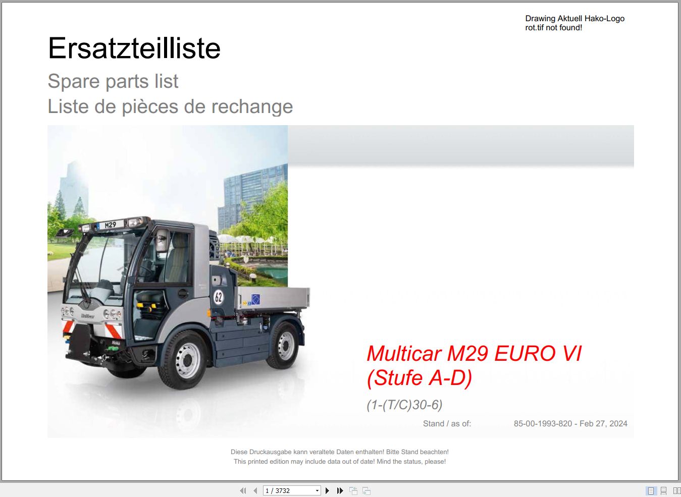 Hako M29 EURO VI Stage AD (1(T_C)306) Spare Parts Catalog PDF