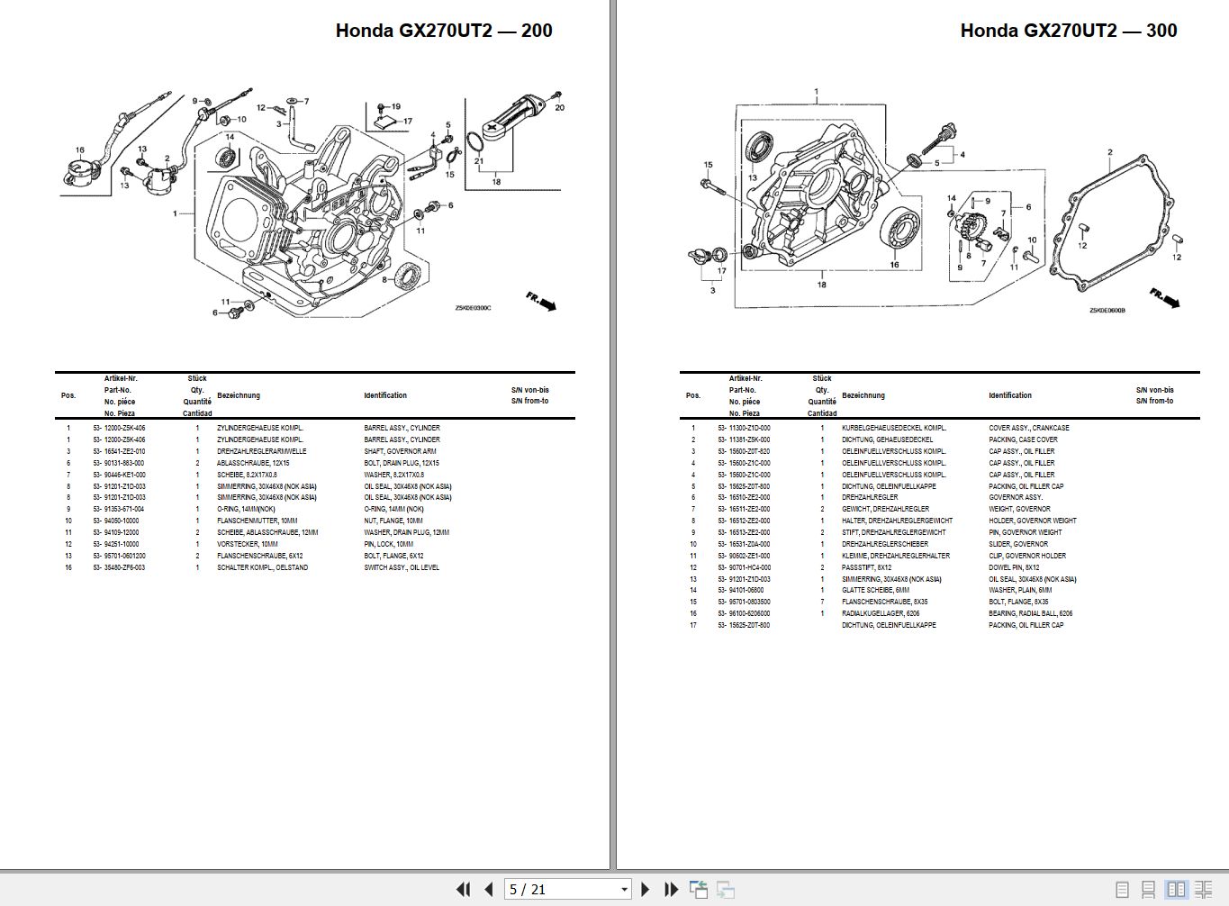 Honda GX270UT2 Engine Parts Manual EN DE PDF