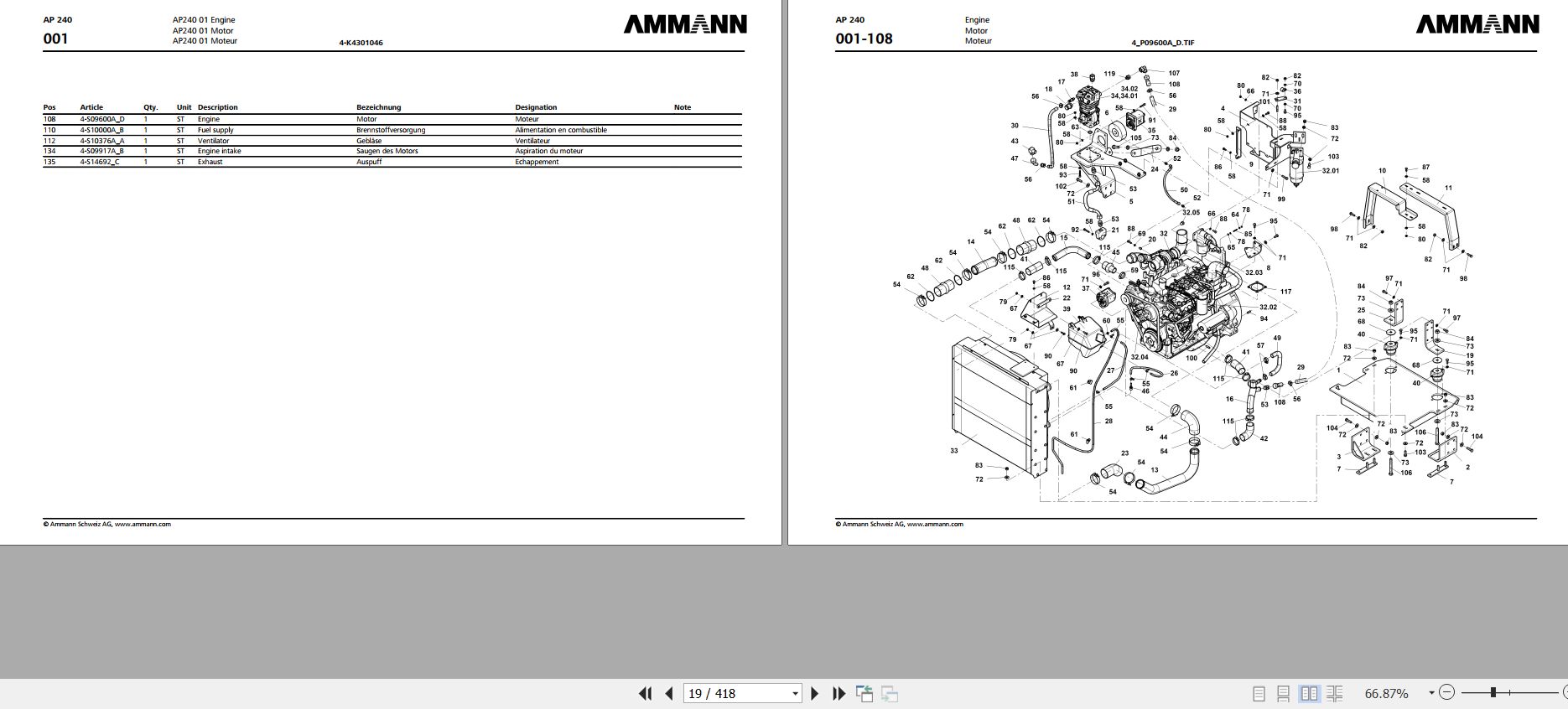 Ammann AP240 QSB3.3C99 Rollers Parts Catalog 04.2022 ML PDF