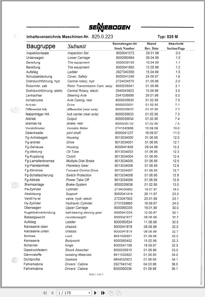 Sennebogen 835 835.0.668 Material Handler Parts Manual PDF