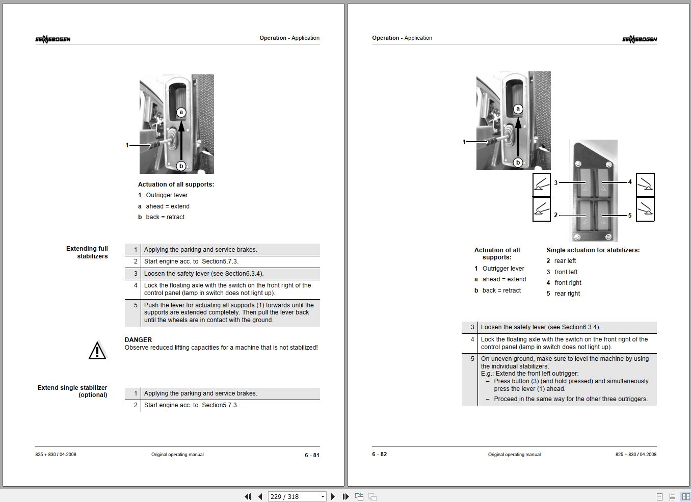 Sennebogen 825 830 825.0.1338 Material Handler Operating Instructions PDF