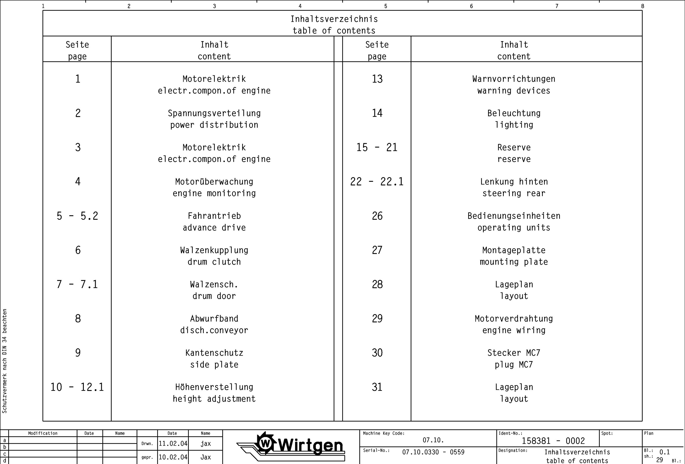 Wirtgen 2100 DC 2100 DCR Cold Milling Machine Electric Diagram 119178_00