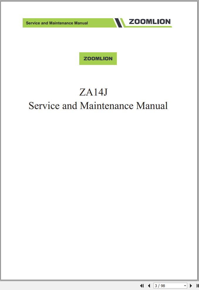 Zoomlion ZA14J Service Manual Archives - Automotive Repair Manual ...