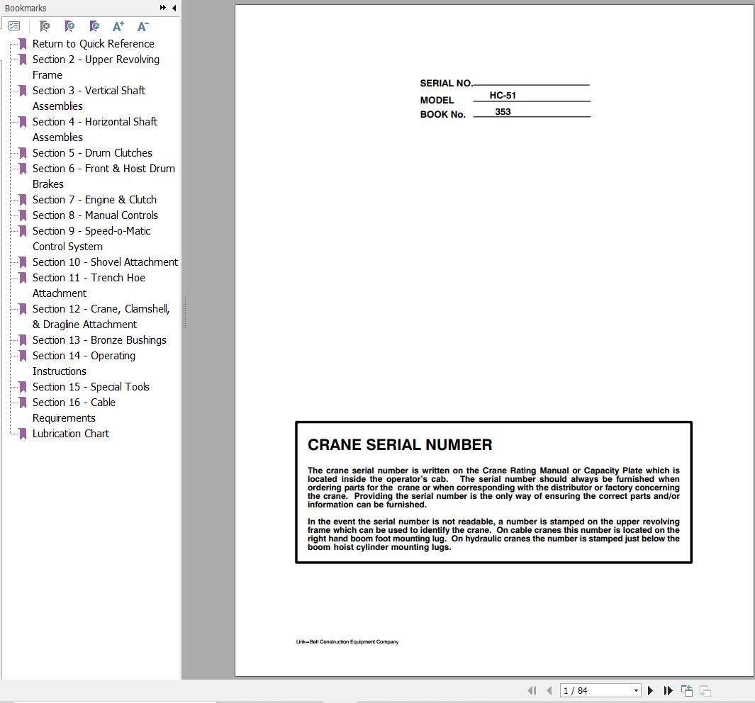 Link Belt TC98A Crane Operation Manual 143A PDF