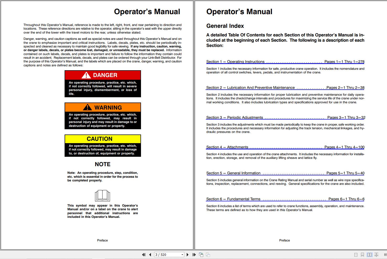 Link Belt TC98A Crane Operation Manual 143A PDF