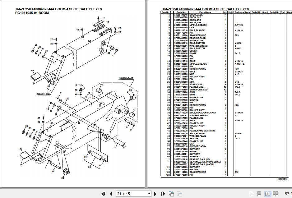 Tadano TMZE250 Cargo Crane Parts Manual PDF