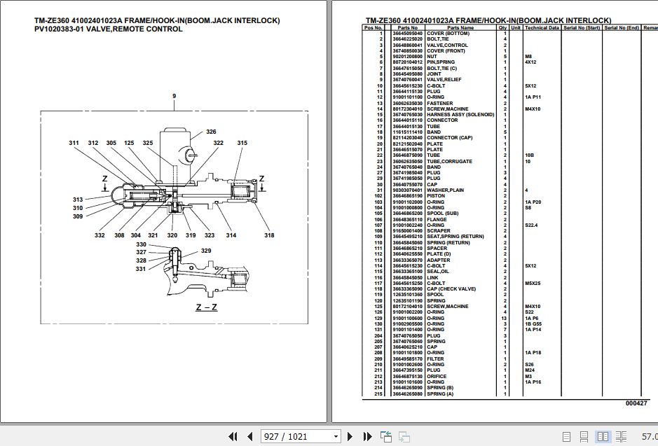 Tadano TMZE360 Cargo Crane Parts Manual PDF