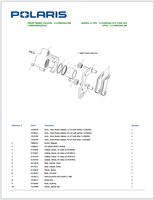 Polaris PPS Full Models Spare Parts Catalog PDF