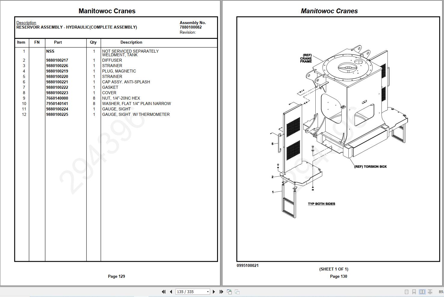 Manitowoc NC900ASM National Cranes Parts Catalog 294396 PDF