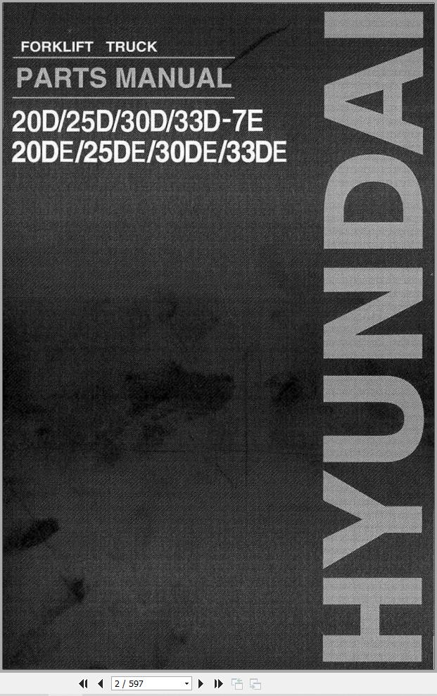 Hyundai 20D7E to 33DE Forklift Parts Manual PDF
