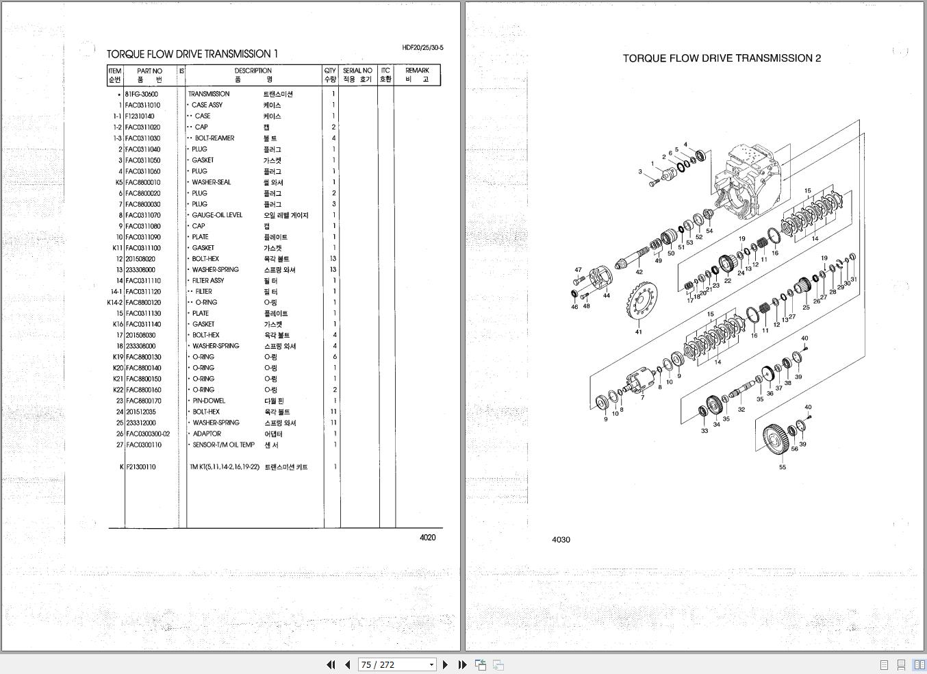 Hyundai HDF205 HDF255 HDF305 Forklift Parts Manual EN KO PDF