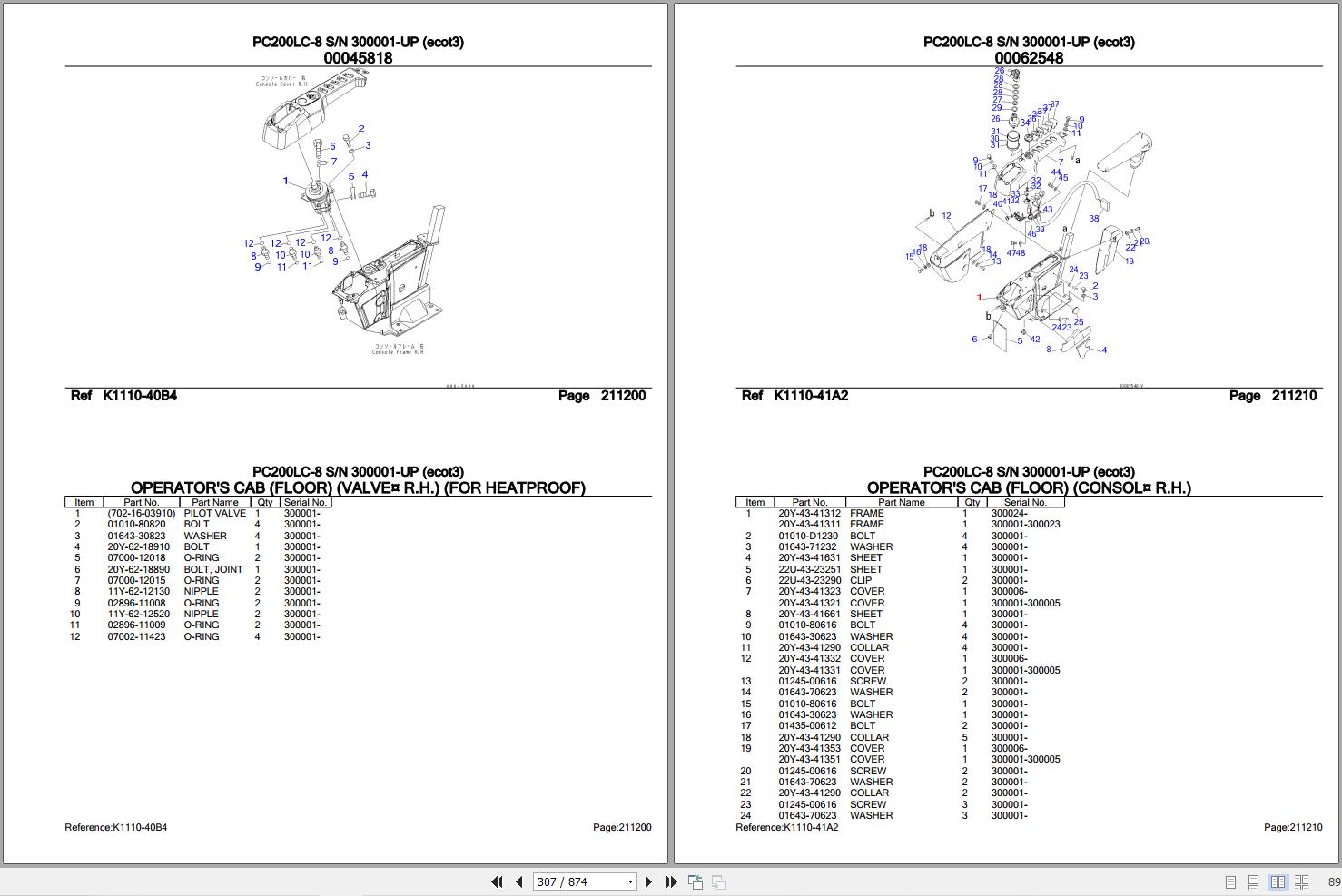 Komatsu PC200LC8 300001UP (ecot3) Excavator Parts Catalog PDF