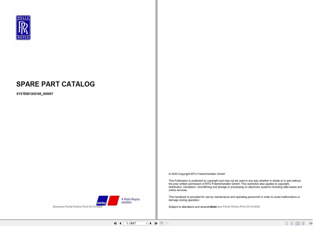 MTU 12V4000M93L Engine Spare Parts Catalog PDF
