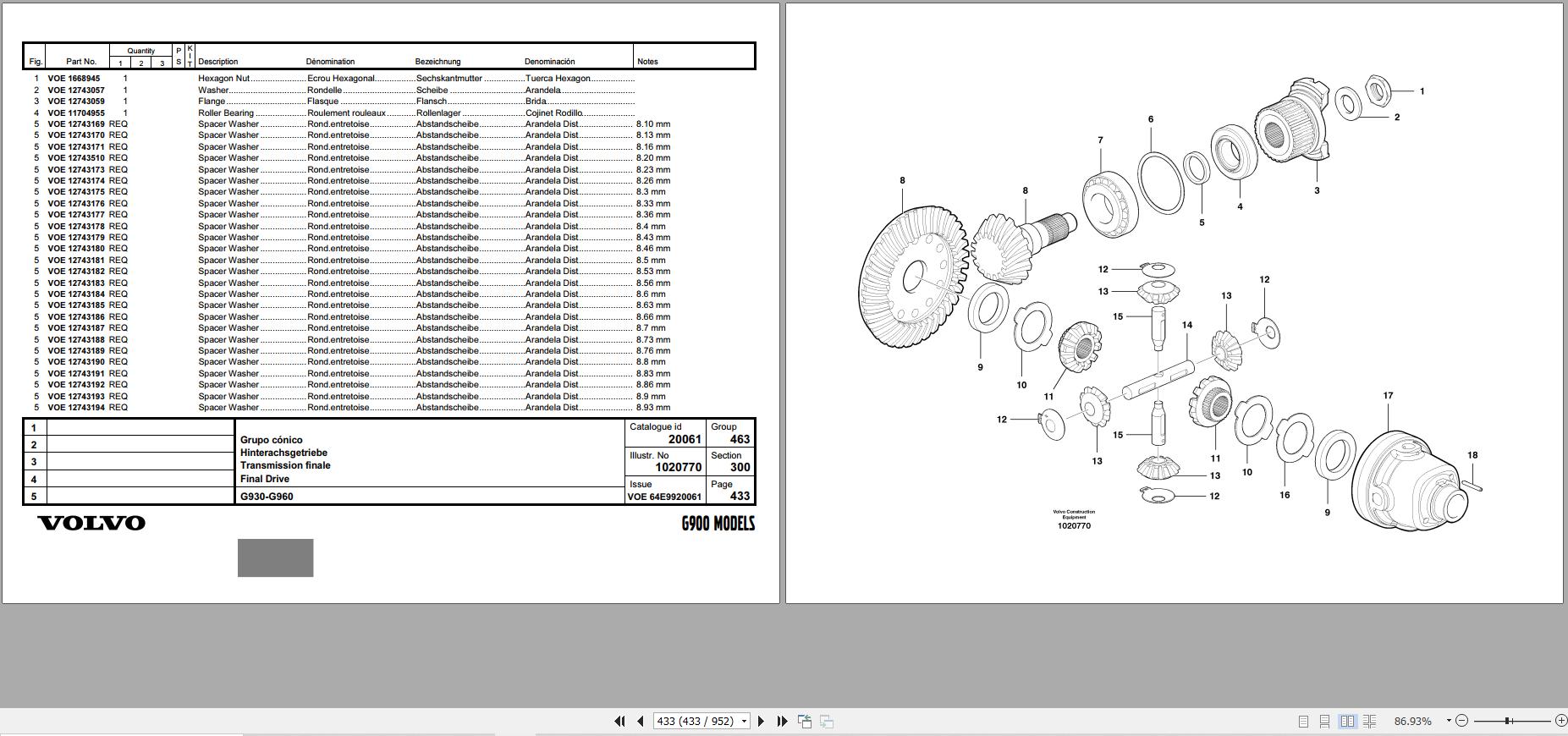 Volvo G900 Motor Grader Parts Manual VOE64E9920061 PDF