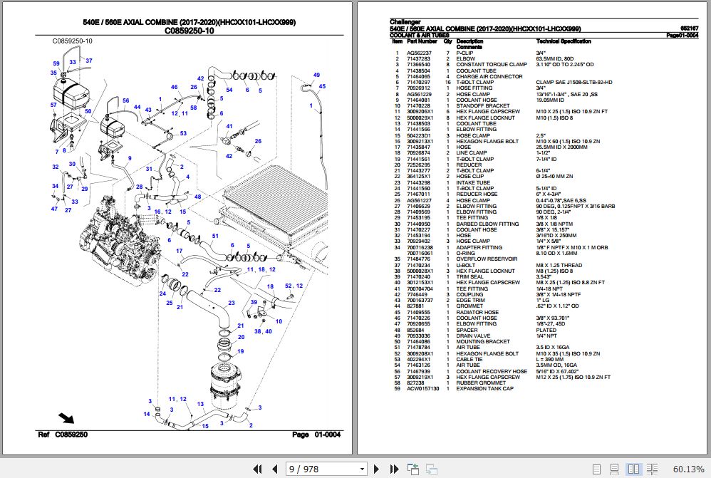 Challenger 540E 560E Axial Combine Parts Catalog 652167 PDF
