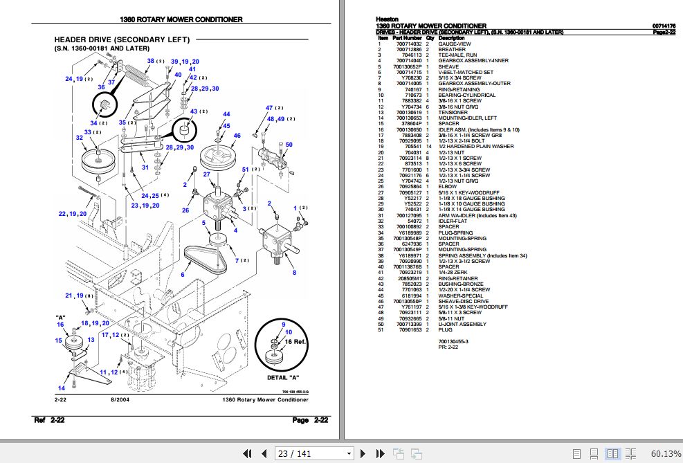 Hesston 1360 Rotary Mower Conditioner Parts Catalog 00714176 PDF