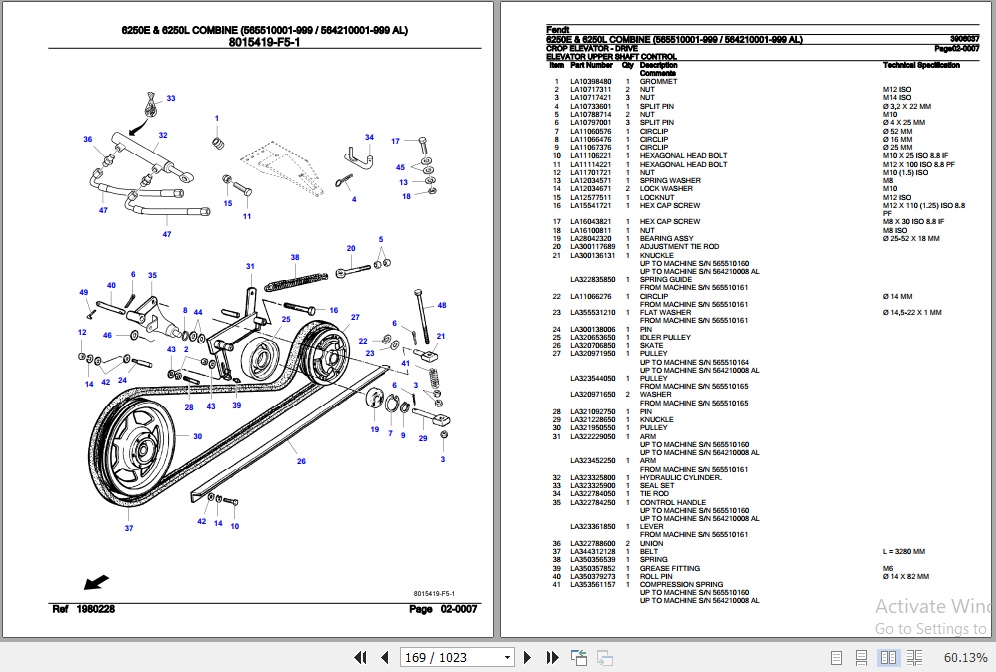 Fendt 6250E 6250L Combine Parts Catalog 3906037 11.2018 PDF