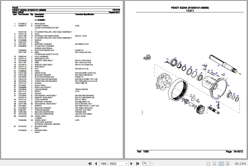 Fendt 922NA Tractor Parts Catalog F919105 06.2020 PDF