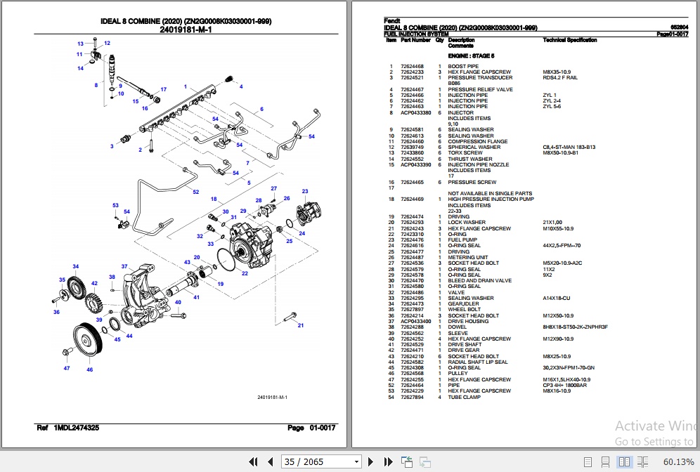 Fendt Ideal 8 Combine Parts Catalog 652804 2020 PDF