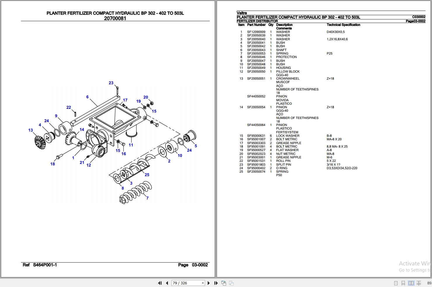 Valtra BP302402 to 503L Planter Fertilizer Parts Catalog C030002 PDF