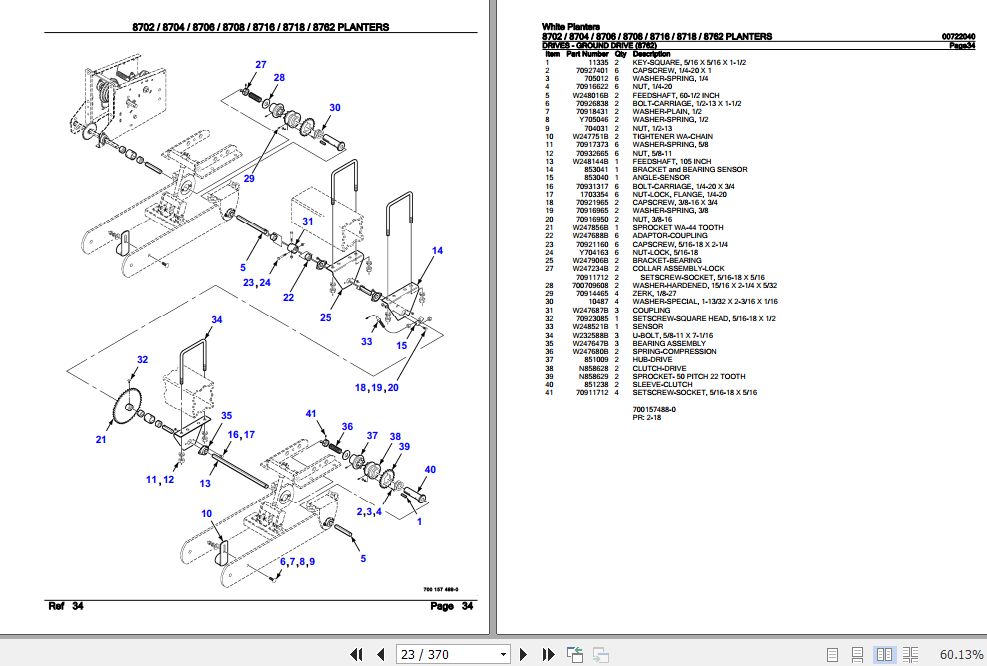 White 8702 to 8762 Planters Parts Catalog 00722040 PDF