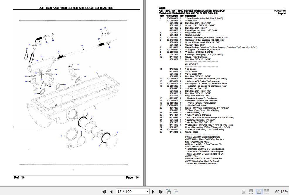 White A4T 1400 A4T 1600 Series Articulated Tractor Parts Catalog