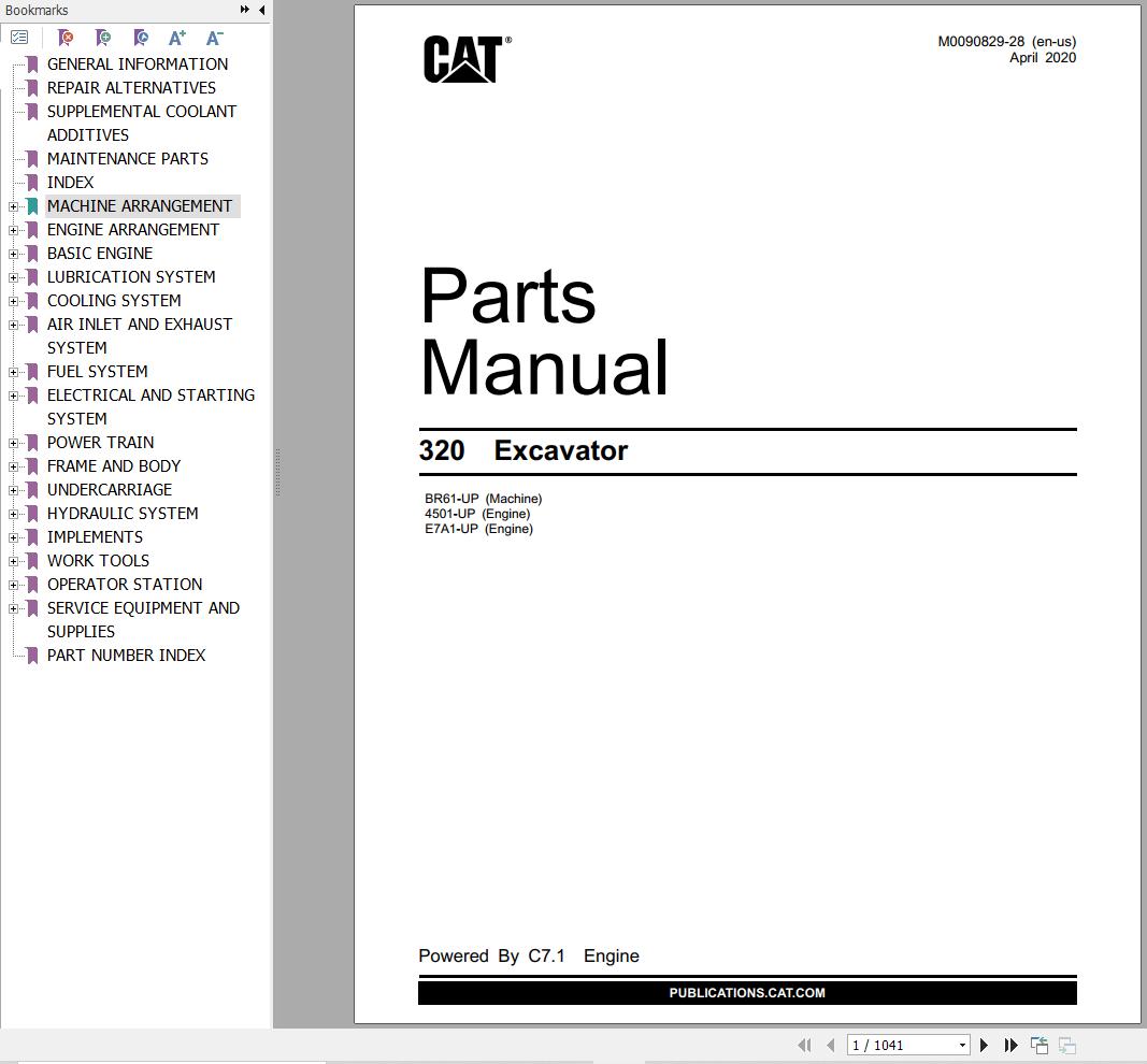CAT 320 Excavator Parts Catalog M009082928 PDF