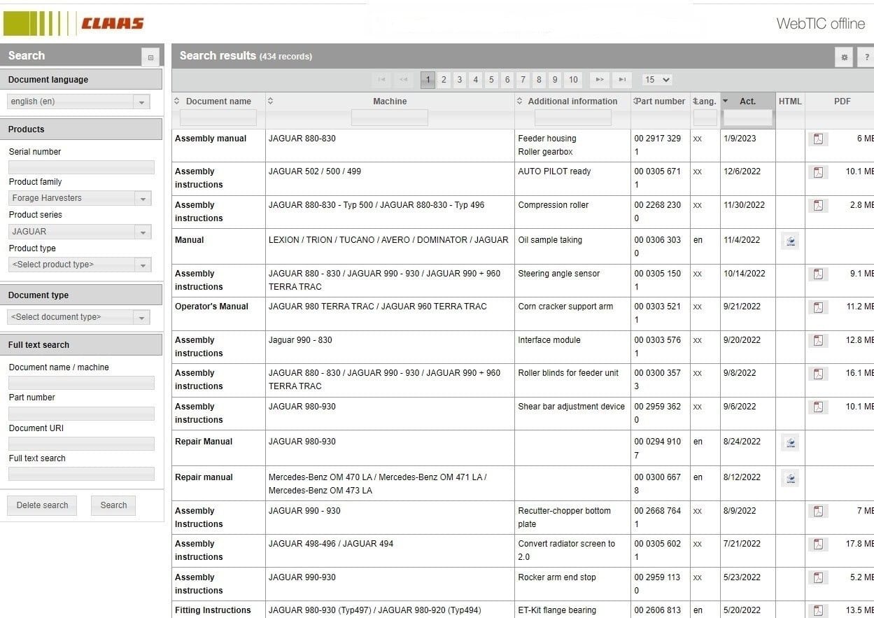 CLAAS WebTIC Offline English Service Documentation 06.2025