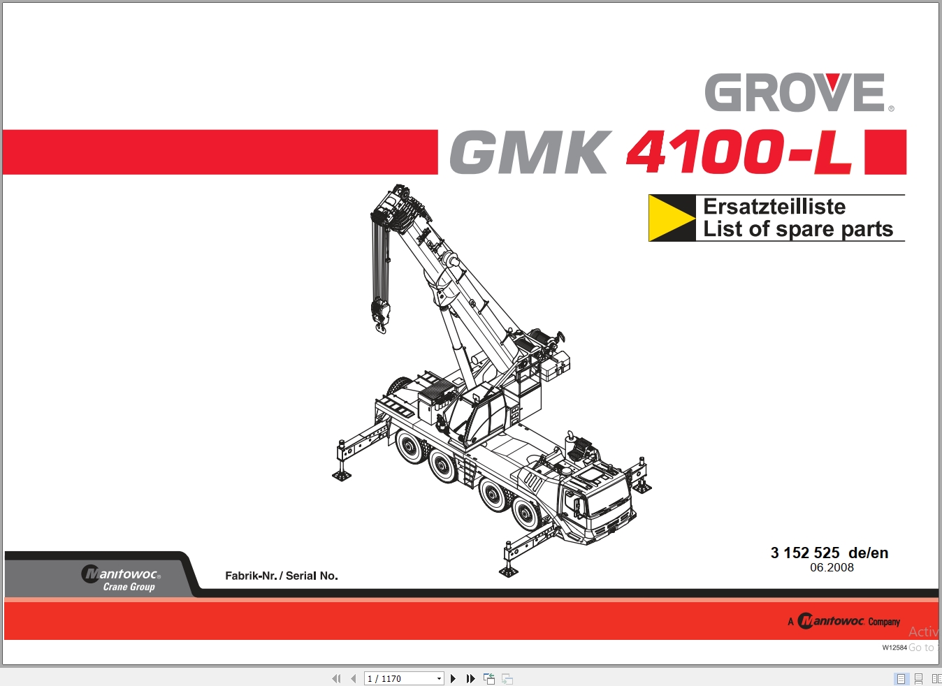 Grove GMK 4100L Crane Parts Catalog 3152525 2008 PDF