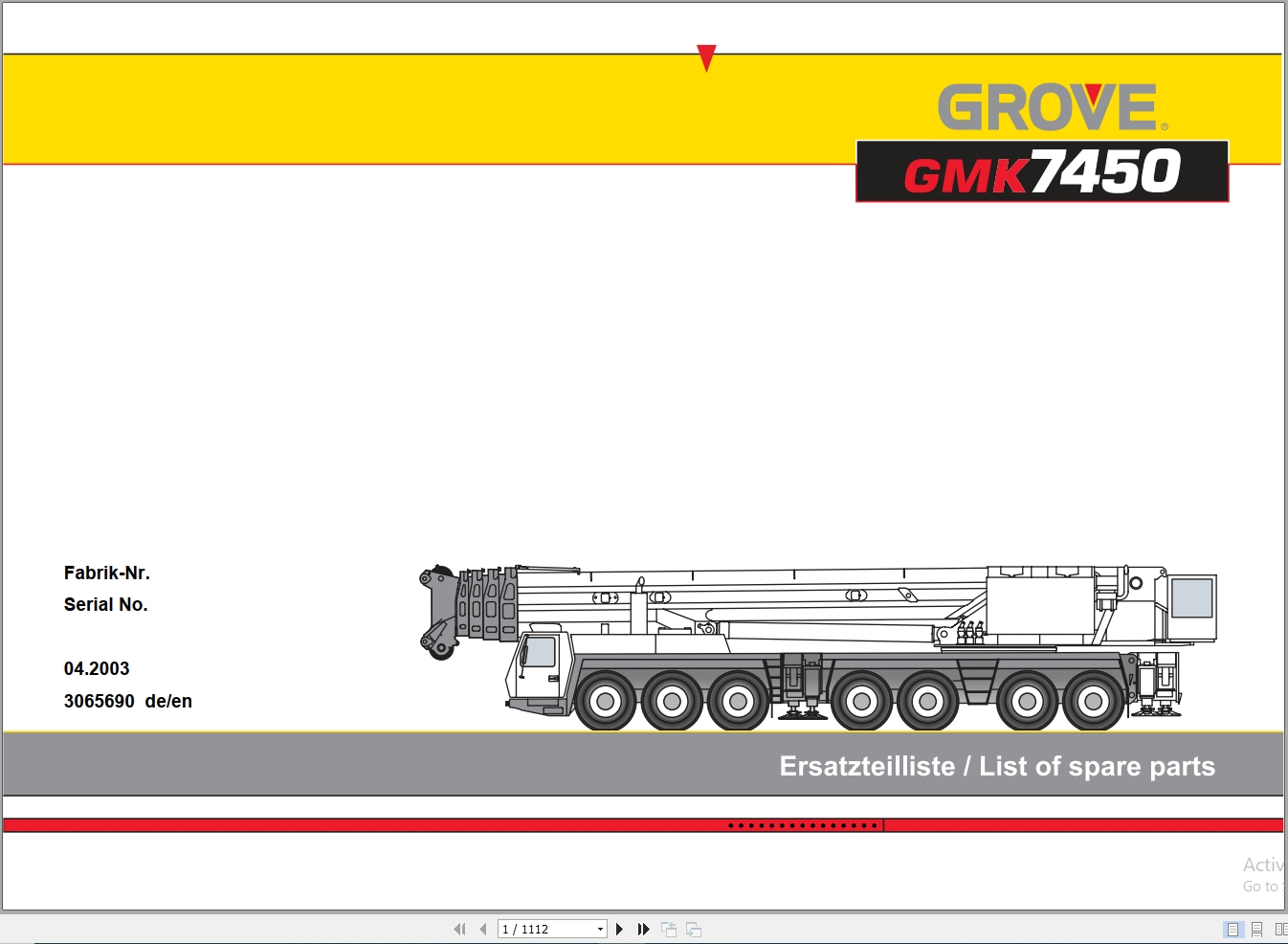 Grove GMK 7450 Crane Parts Catalog 3065690 2003 PDF