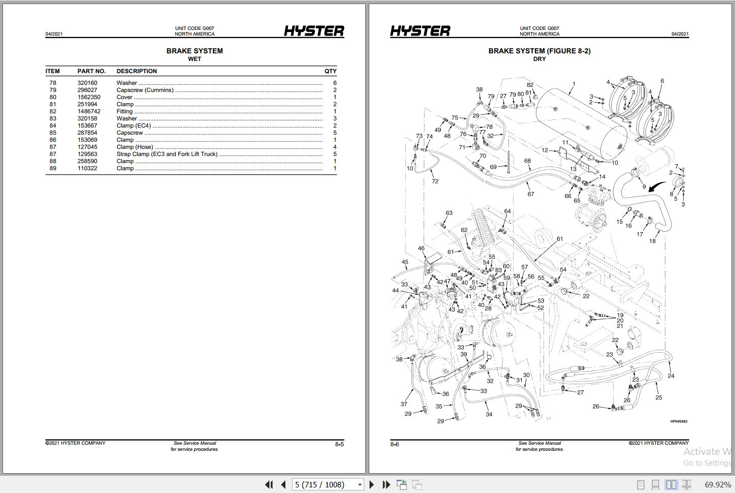 Hyster Challenger H170280HD G007 Forklift Parts Catalog 1556869 2021 PDF