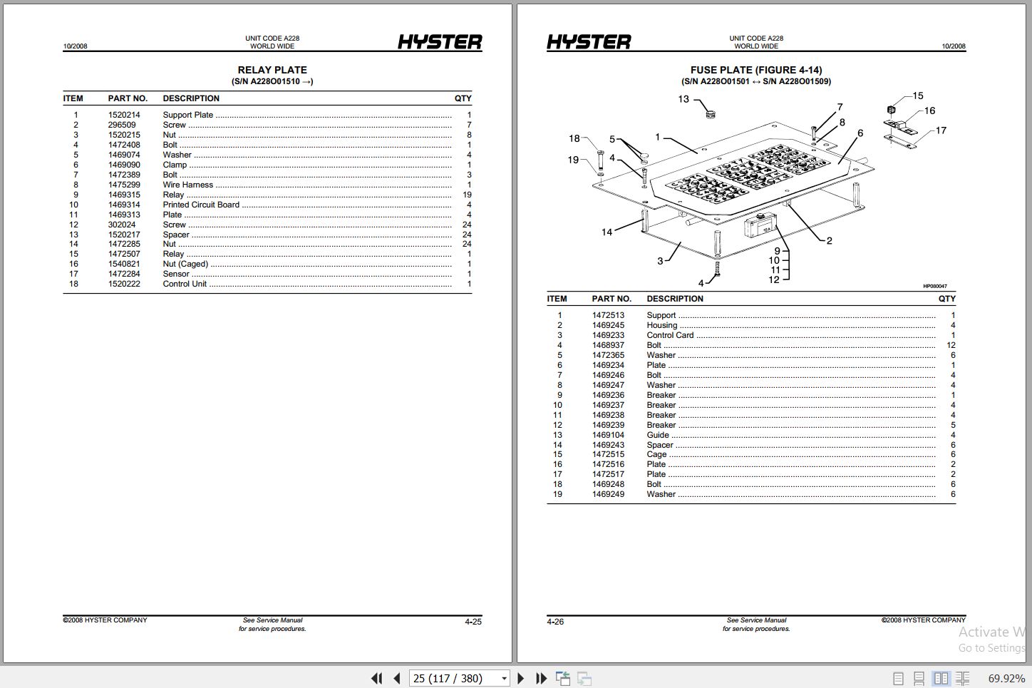 Hyster YARD MASTER HR4548EC A228 Forklift Parts Catalog 1472538 2008 PDF