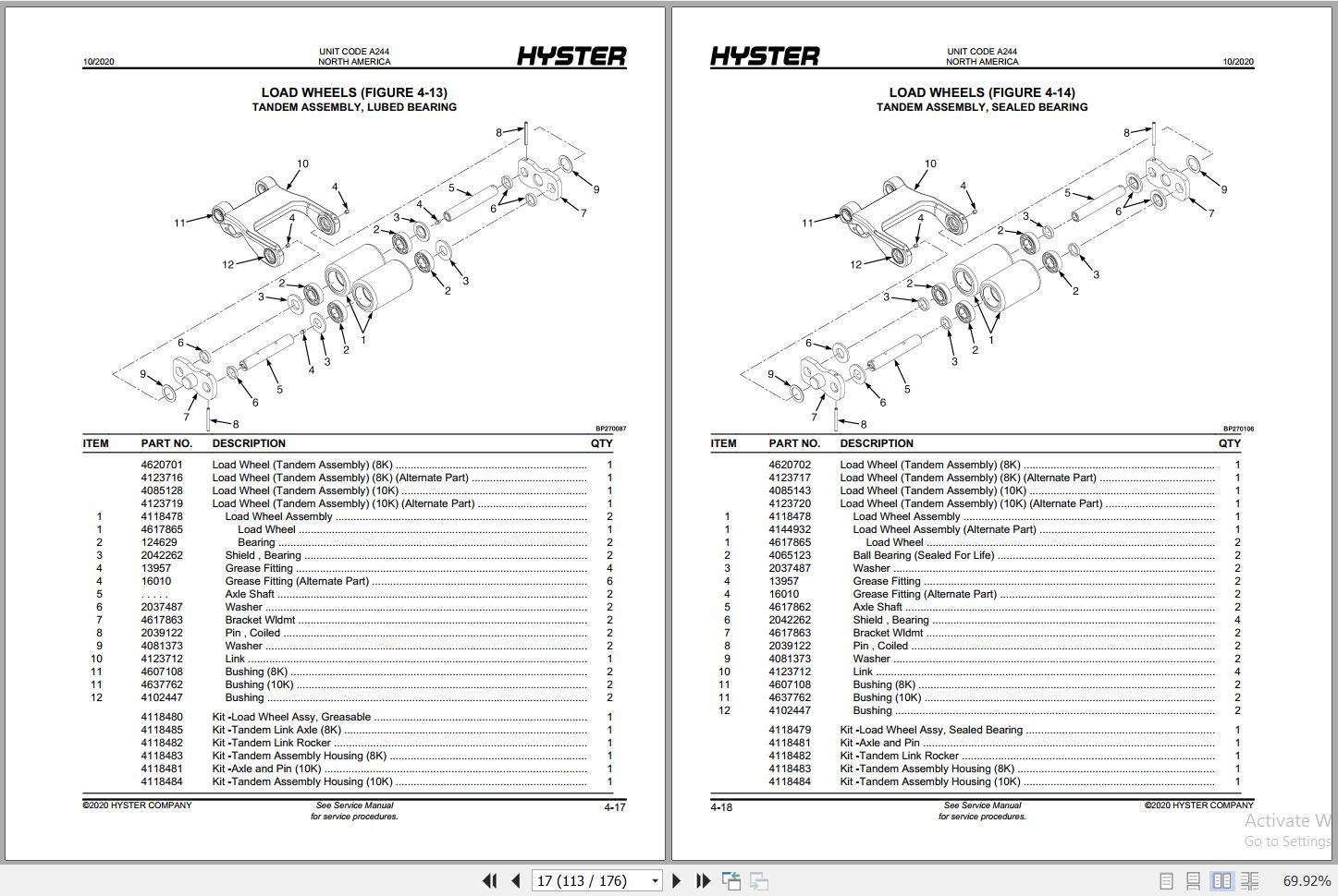 Hyster BE80ZHD BE100ZHD A244 Forklift Parts Catalog 4110890 2020 PDF